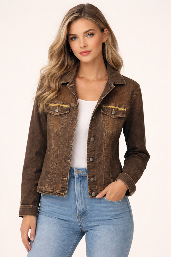 Giulia Blasi Embellished  Denim Jacket Brown L
