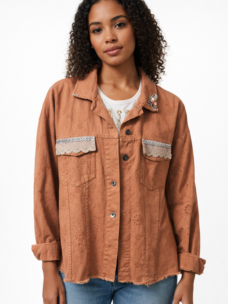 Giulia Blasi Tan Embellished Lace Jacket O/S