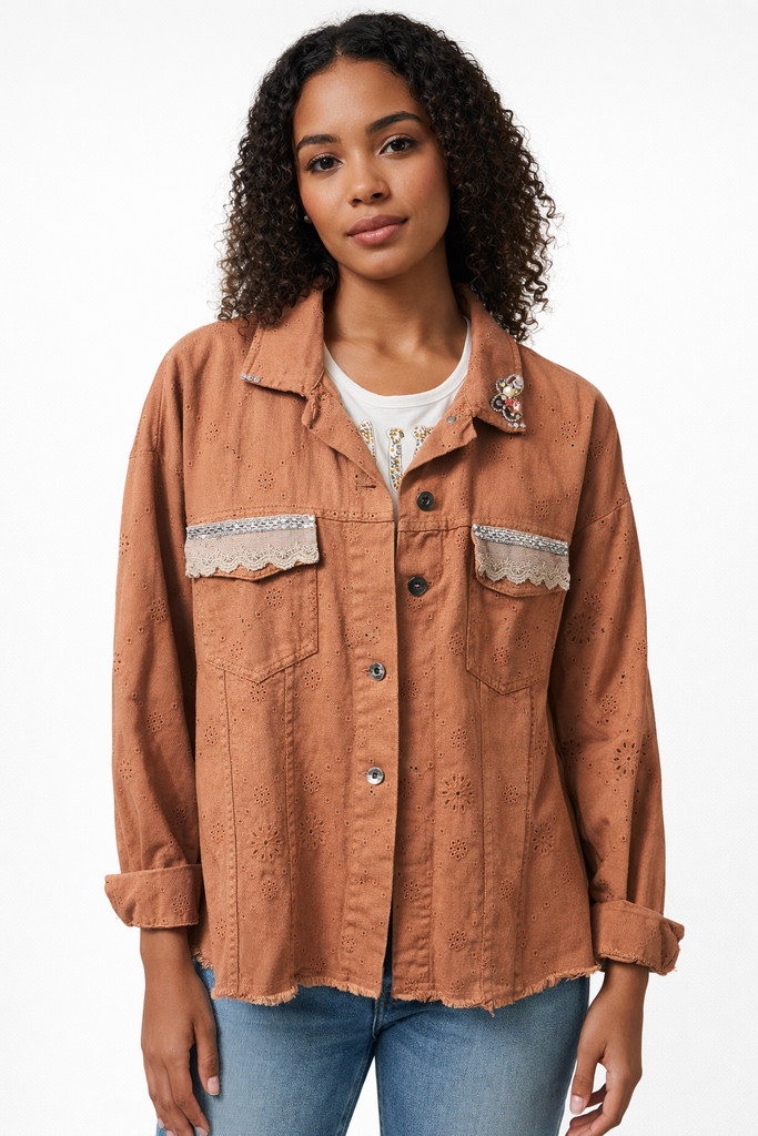 Giulia Blasi Embellished Lace Jacket  Tan O/S