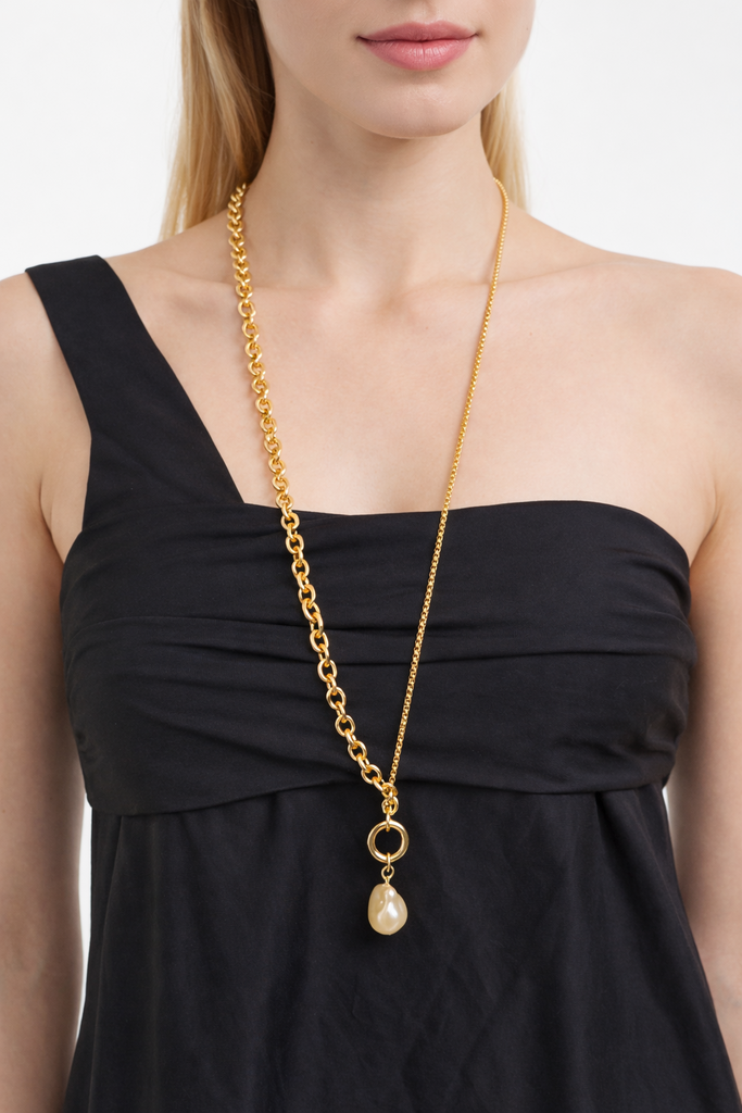 Giulia Blasi Costume Gold Glass Pearl Necklace