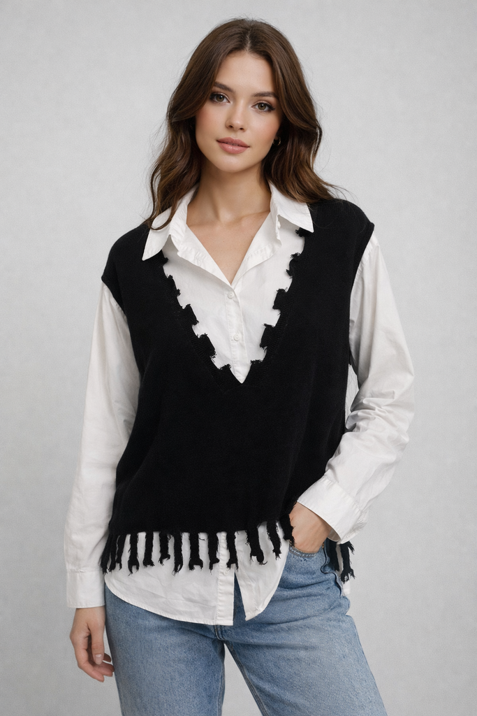 Nevada Love Sweater Shirt Set Black/White