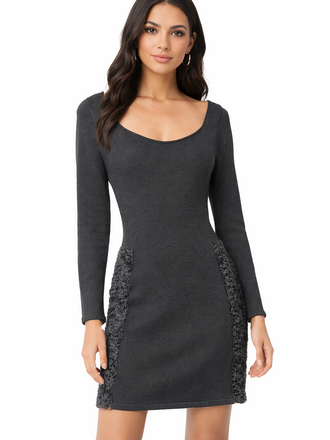 Knit Side Fur Dress Black S