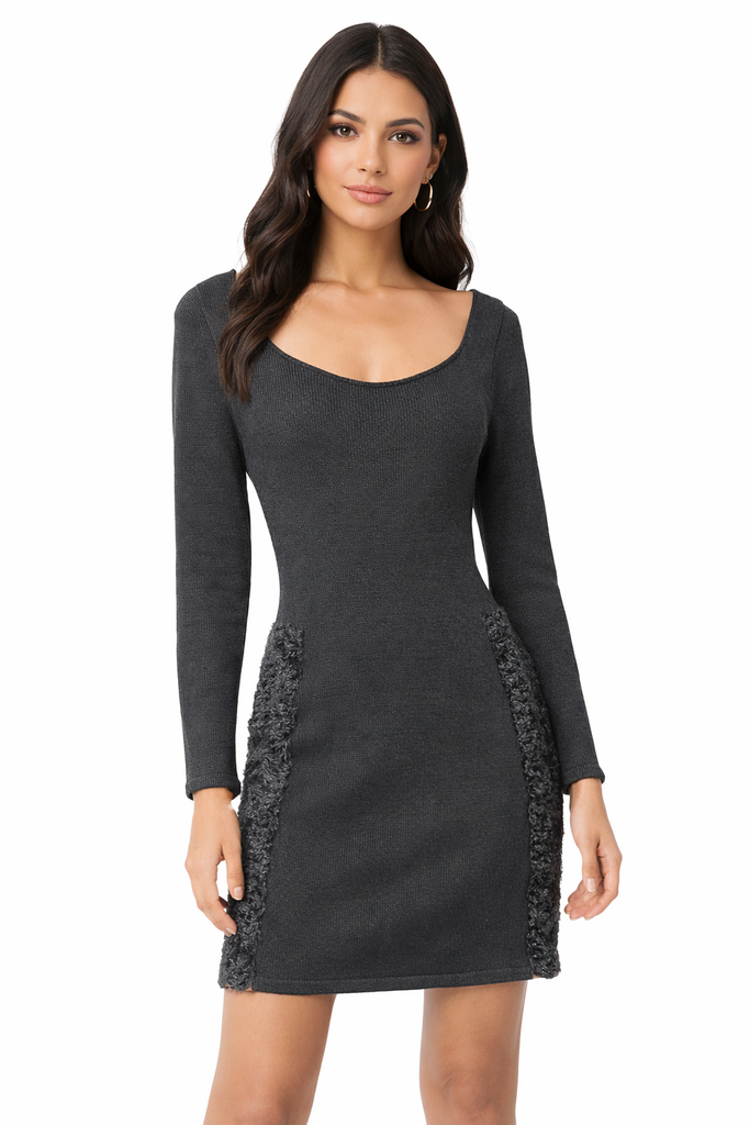 Knit Side Fur Dress Black S