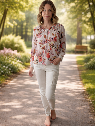 C|Dobbs Floral Jersey Blouses