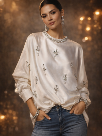 Sequence White Satin Blouse O?S