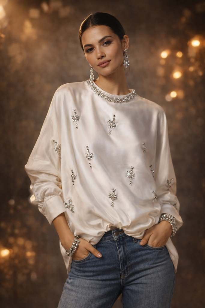 Sequence White Satin Blouse O?S