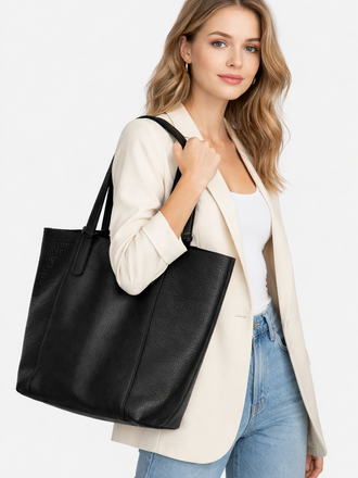 KYLA JOY Leather Petit Tote Black