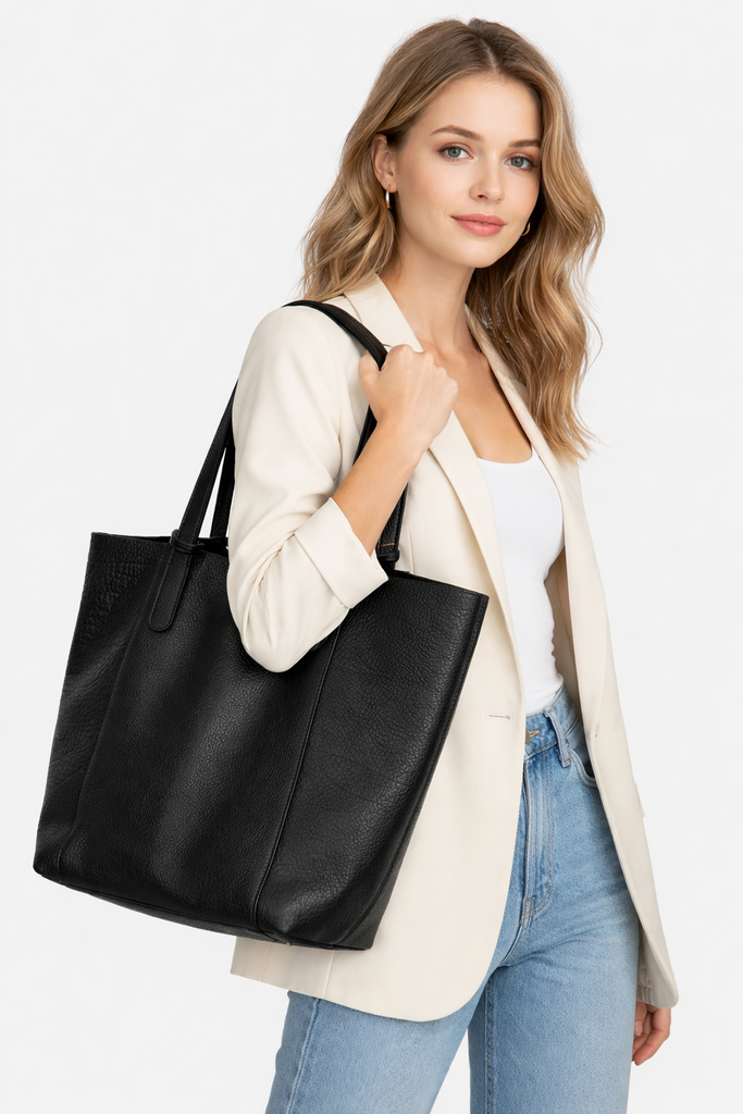 KYLA JOY Leather Petit Tote Black