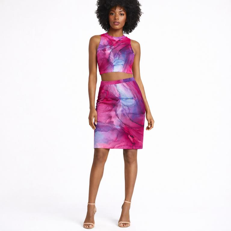 Priestley Garments Two Piece Crop Top and Skirt S/M