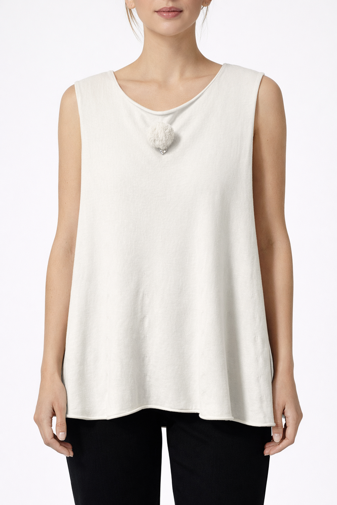 Twin Set Sleeveless Sweater with Fringe White S