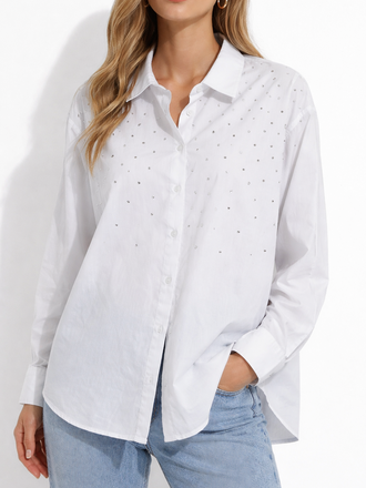 White Beaded Cotton  Shirt