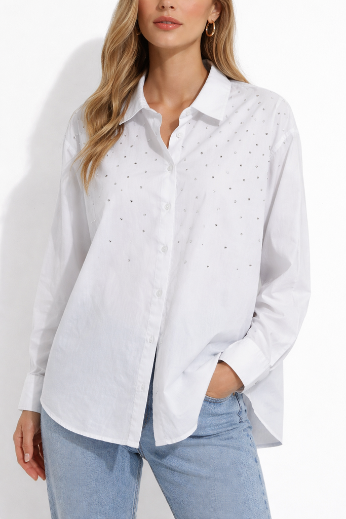 White Beaded Cotton  Shirt