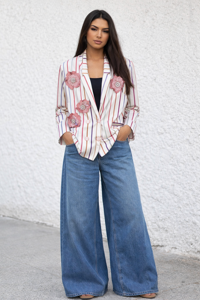 Aventures des Toiles Double Breasted Striped Jacket