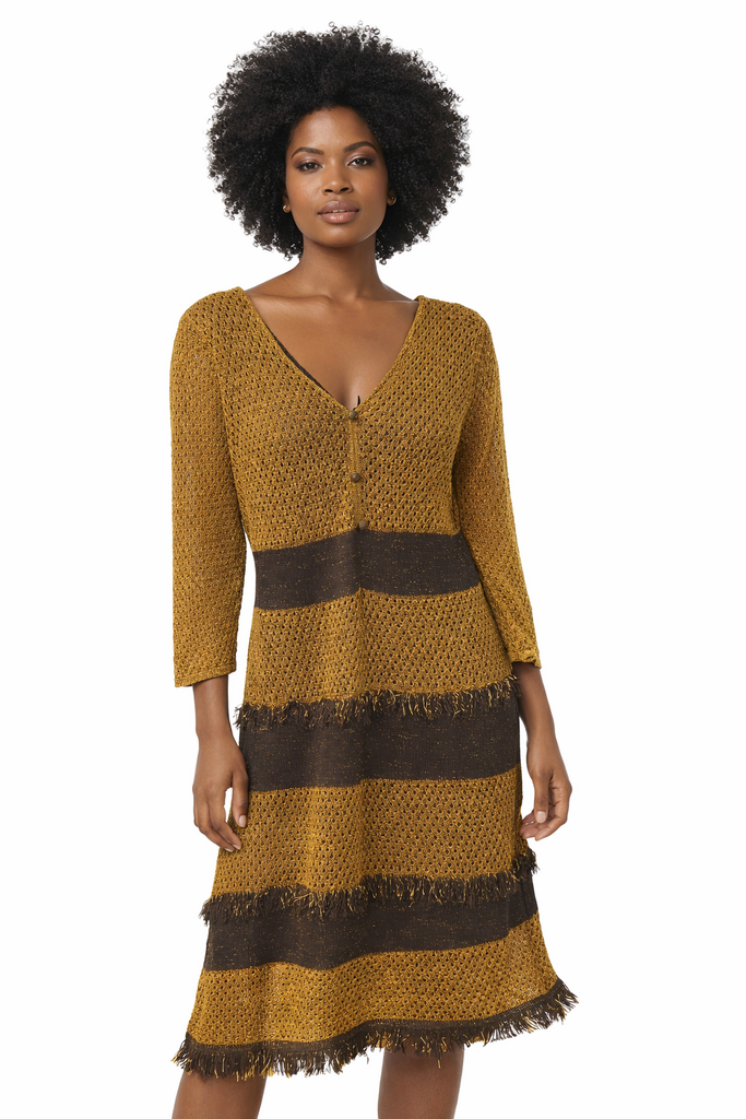 Mary Gold and Brown Knit Dress L