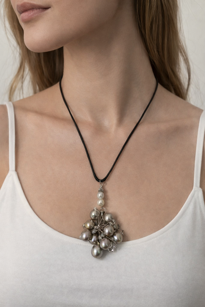 Giulia Blasi Grey Pearls with blk cord