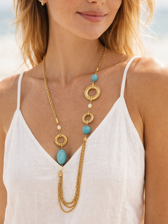 Giulia Blasi Synthetic Gold and Teal Stone Necklace
