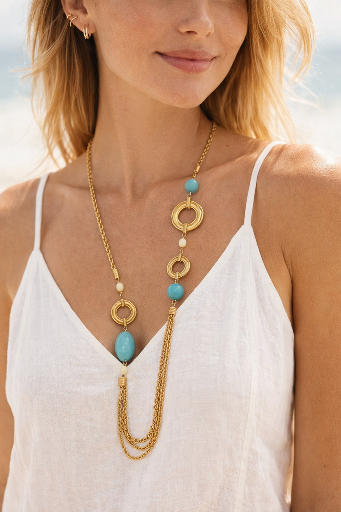 Giulia Blasi Synthetic Gold and Teal Stone Necklace
