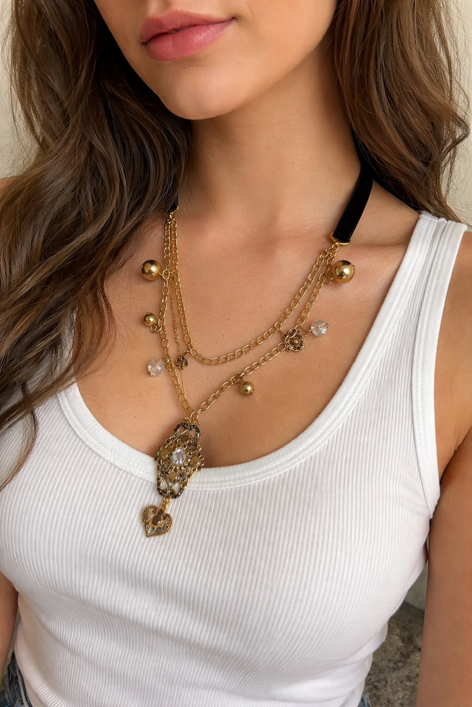 Giulia Blasi Velvet Gold Charms Necklace