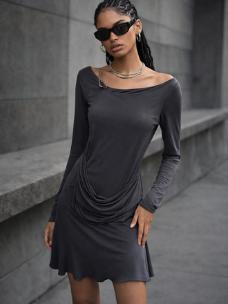 Backless Dark Gray Jersey  Dress 42