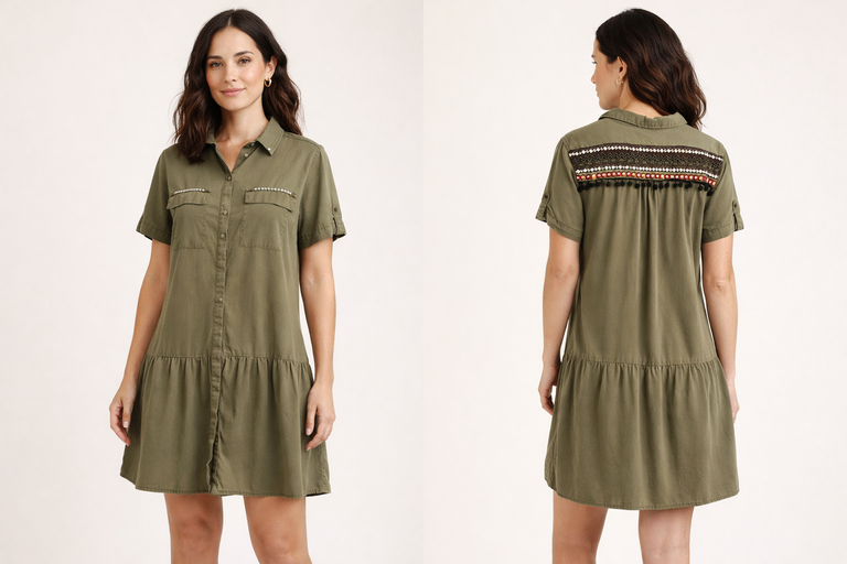 Giulia Blasi Army Green Embellished Dress M