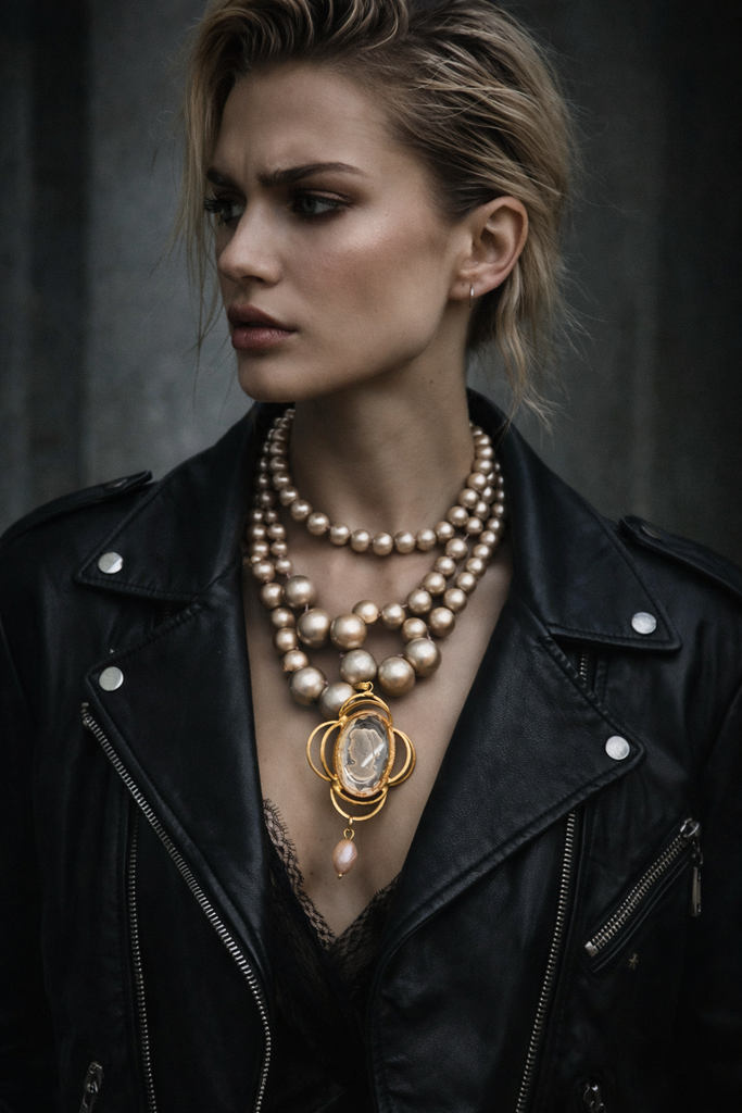 Giulia Blasi Vintage Synthetic  Pearl w/Crystal Cameo 004