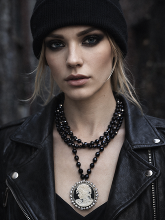 Giulia Blasi Vintage Black Agate Necklace w/Cameo G005