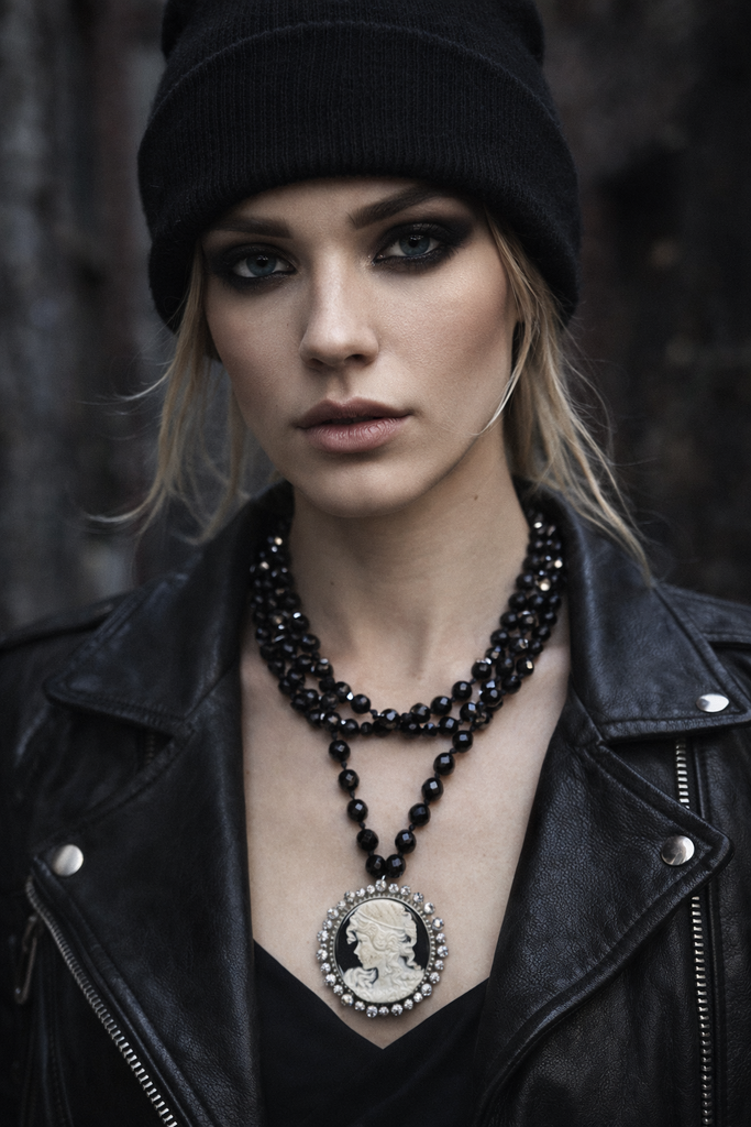 Giulia Blasi Vintage Black Agate Necklace w/Cameo G005