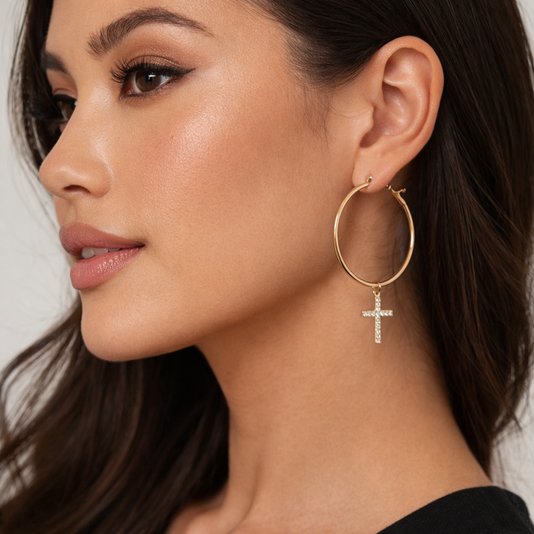 Giulia Blasi Gold Hoops w/Cross