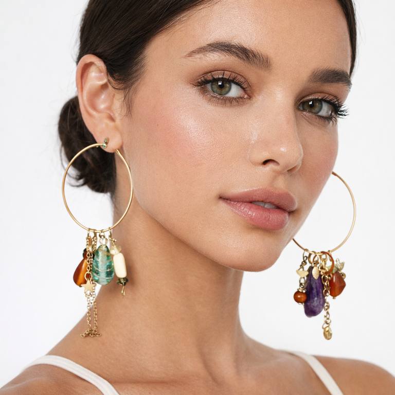 Giulia Blasi Gold Hoop  Earrings w/Charms