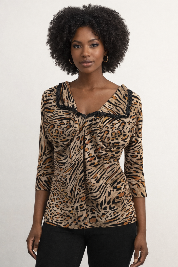 C|Dobbs Animal Print Jersey Blouse