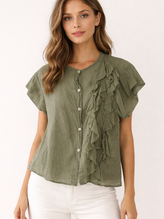 Cotton Frill Top Green S/M