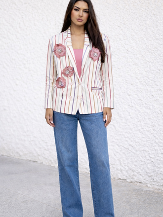 Aventures des Toiles Embellished Double Breasted Striped Jacket