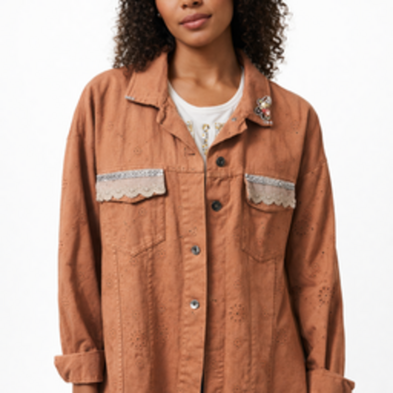 Giulia Blasi Embellished Lace Jacket  Tan O/S