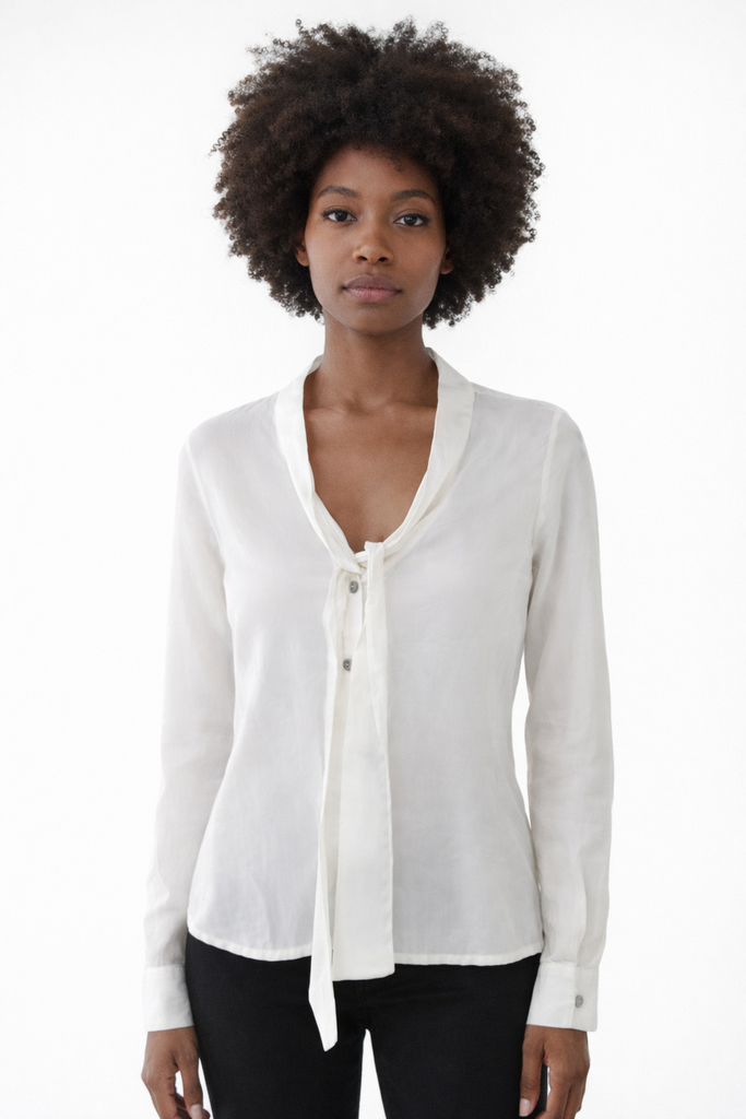 Tencel Off White Tie Shirt M