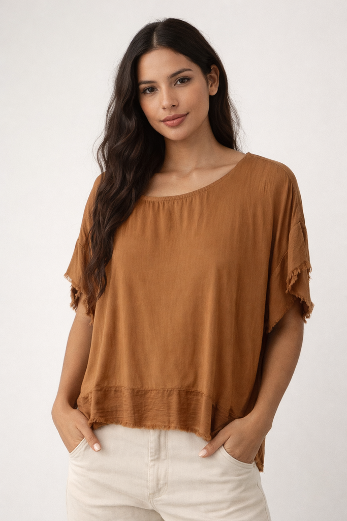 Silk Short Sleeve Blouse O/S