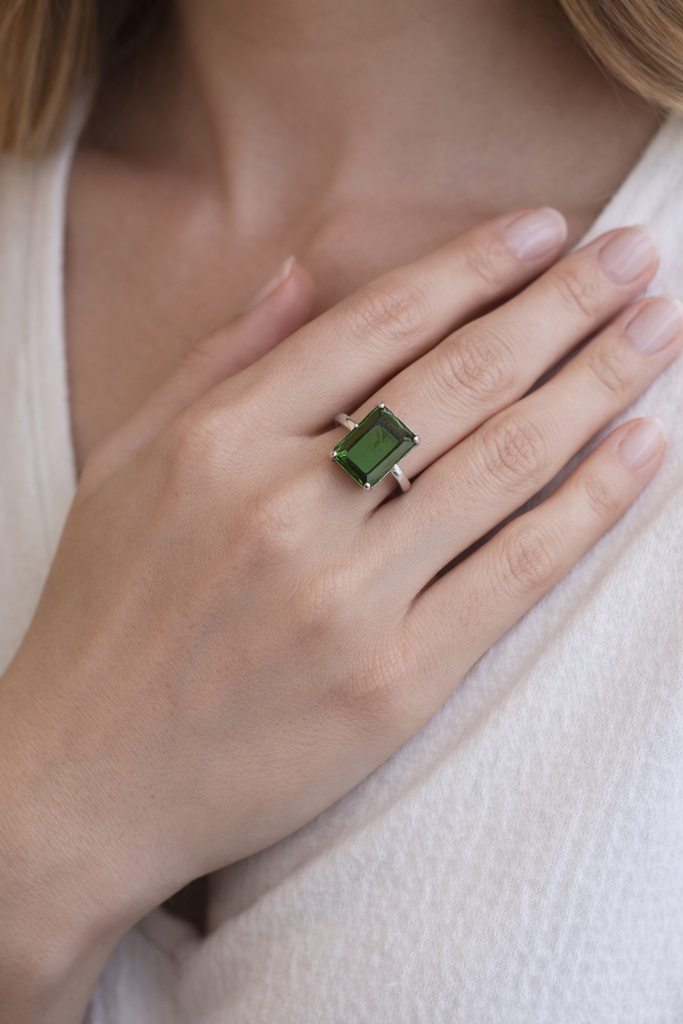 Emerald Silver Plated Ring