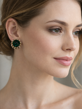 Vintage Clip On Green Stone Earrings
