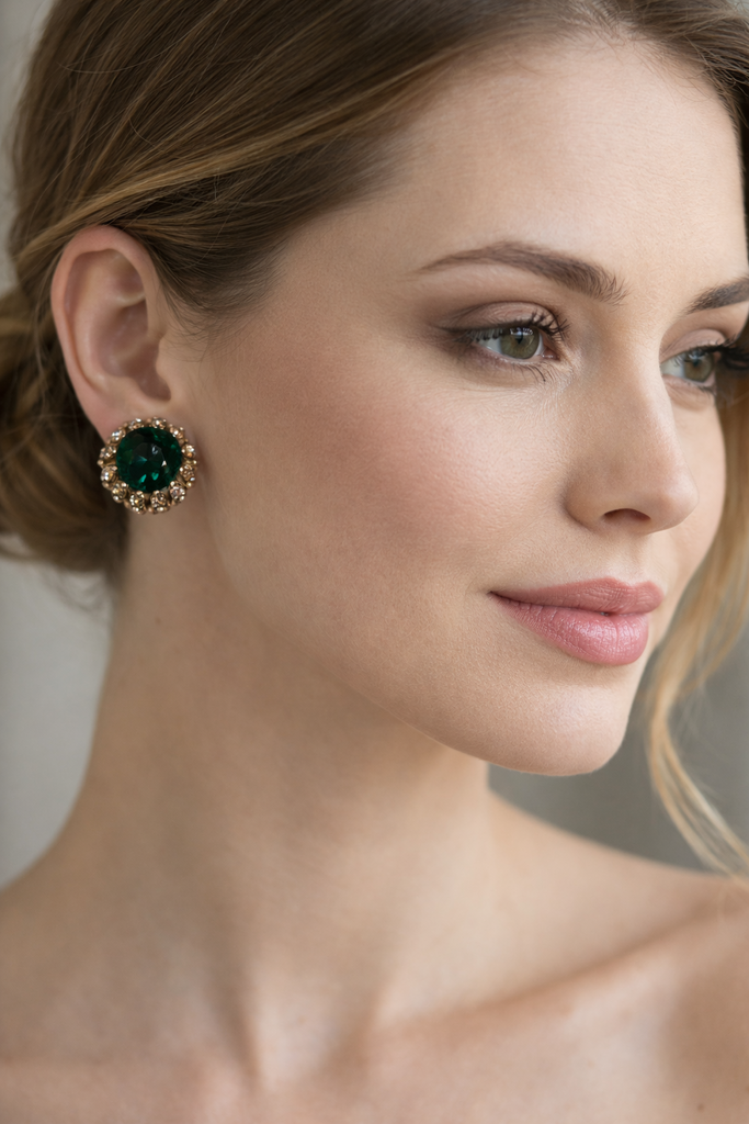 Vintage Clip On Green Stone Earrings