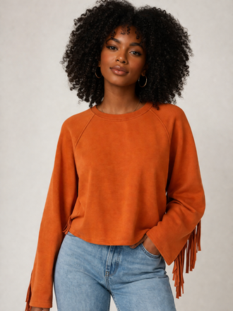 Trendy Lady Fringe Orange Sweater O/S
