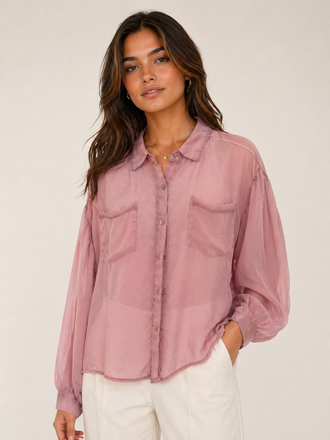 LULU Firenze Pink Sheer Blouse M/L