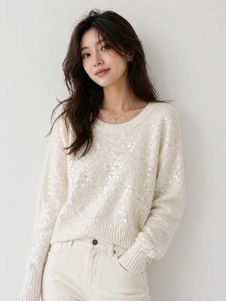Deep Pink Sequence Off White Sweater O/S