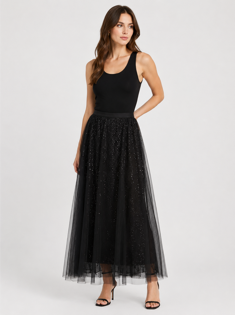 Black Long Sequence Skirt M/L