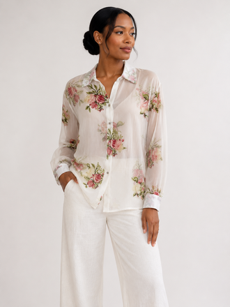 Sheer Cream Rose Top S/M