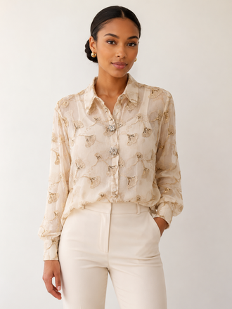 Embroidered  Cream Top S/M