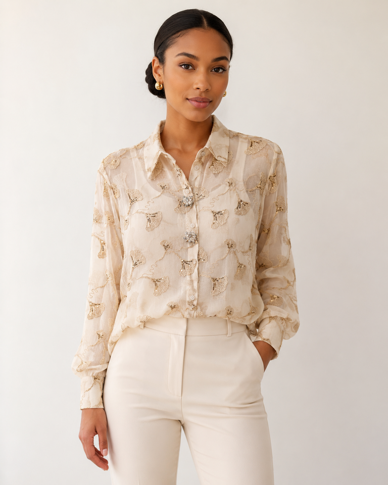 Embroidered  Cream Top S/M