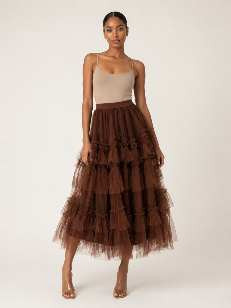 Brown Tulle Skirt M