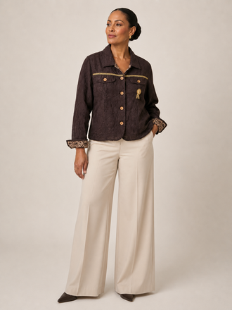 Giulia Blasi Brown Linen Embellished Jacket M Giulia Blasi Brown Linen Embellished Jacket M