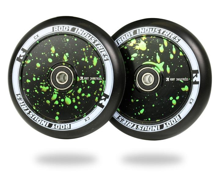 root industries 110mm air wheels blk green splat