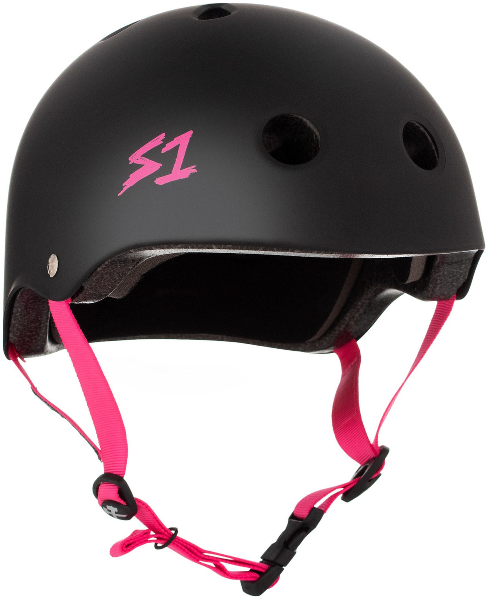 S1 LIFER HELMET - MATTE BLACK WITH PINK STRAPS