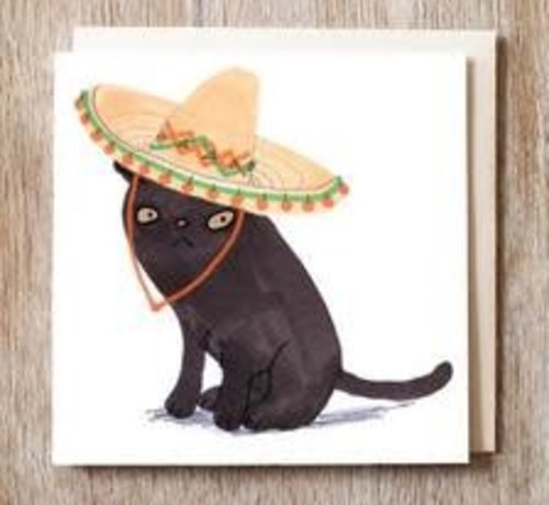 Caspar the Black Cat in Sombrero Card